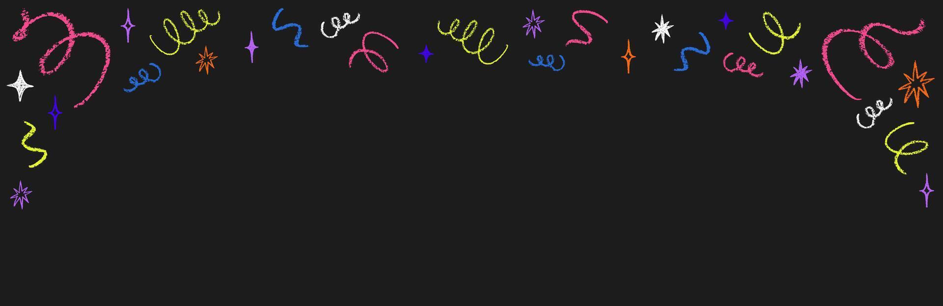Confetti frame painted in crayon style. Festive color illustration. vector
