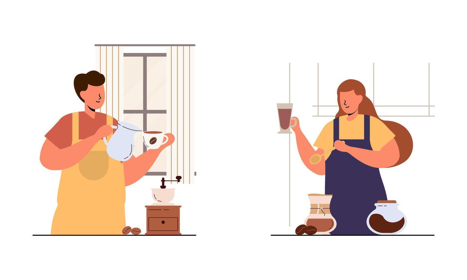 People spend their free time drinking a mug of coffee illustration vector