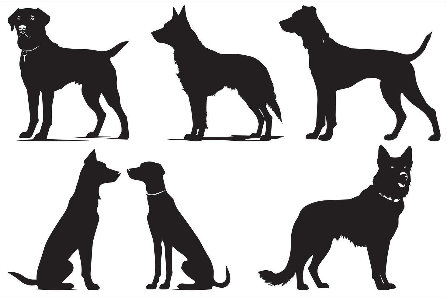 Dog silhouette collection on white background vector