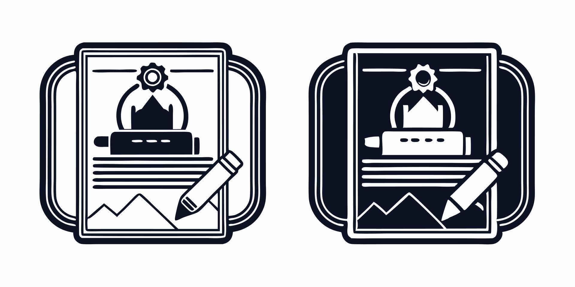 two icons of a pencil and notebook vector