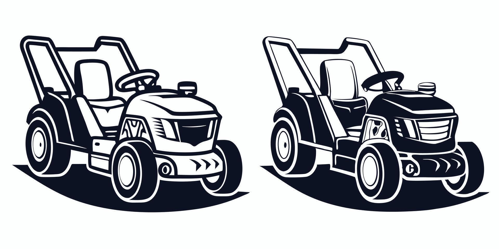 two black and white tractor icons on a white background vector