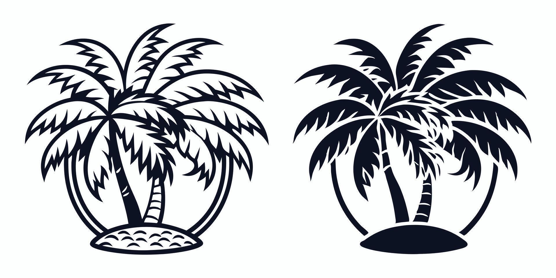 two palm trees on a white background vector