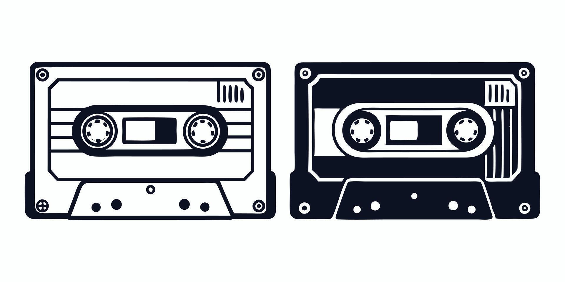 two black and white images of cassette players vector