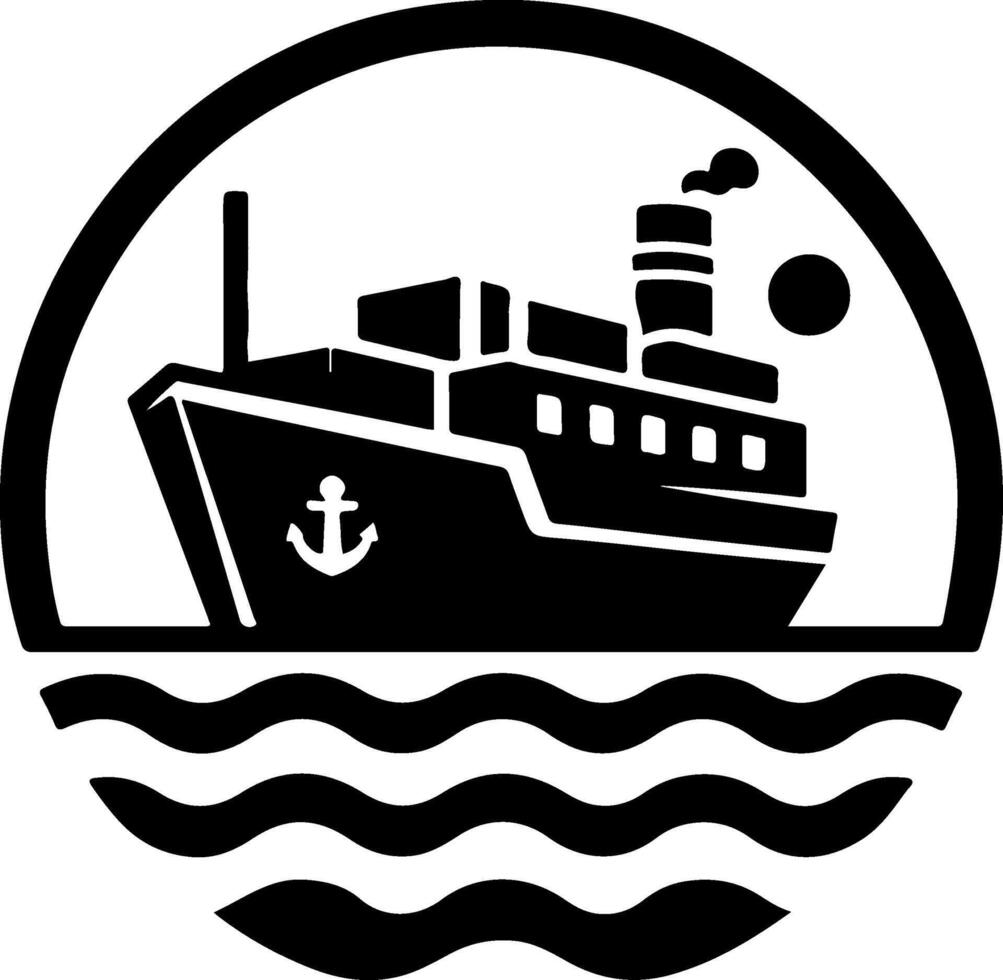 a black and white logo of a ship in the ocean vector