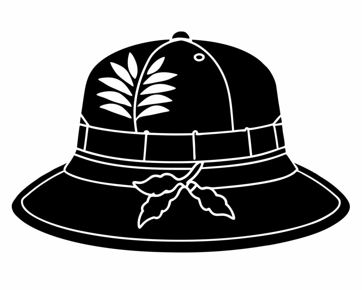 a black and white illustration of a hat with leaves vector