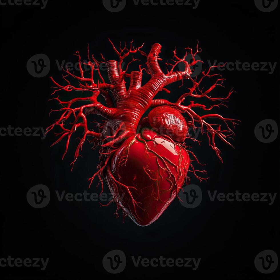 A striking visual of a human heart with red veins, symbolizing life, passion, and the essence of human emotion. photo