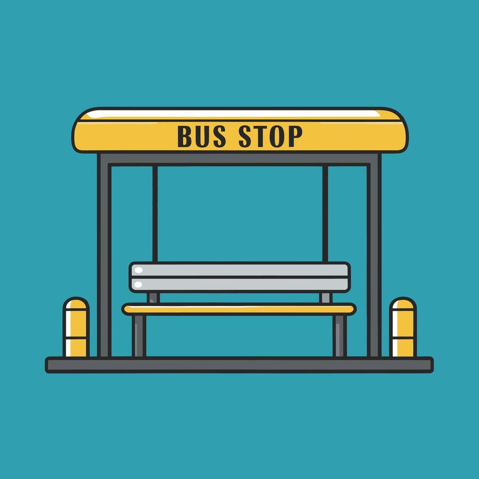 Simple Flat Design of a Bus Stop, Minimalist Cartoon Drawing for Easy Use vector