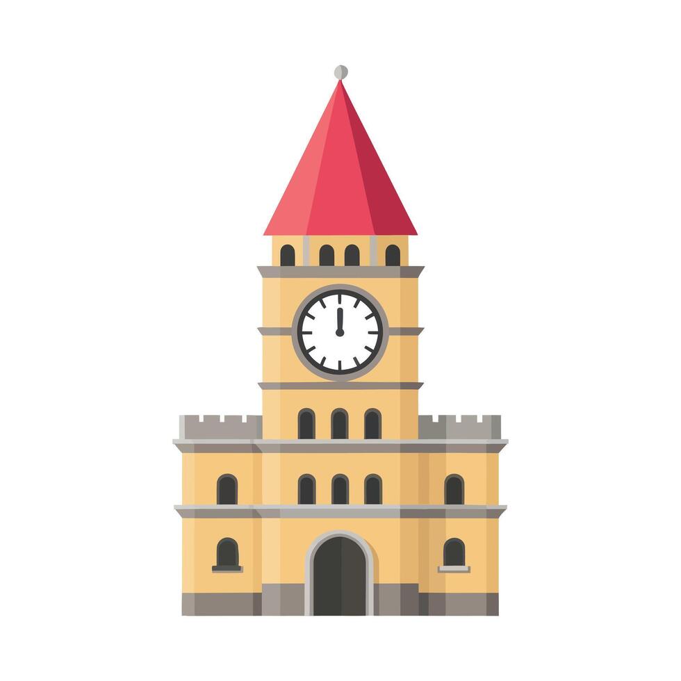 Modern Flat Illustration of a Clock Tower Architectural Drawing for Web Design and App Icon isolated on background vector