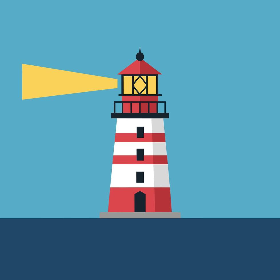 Stylish Flat Illustration of a Lighthouse, Drawing Isolated on a Dark Blue Background vector