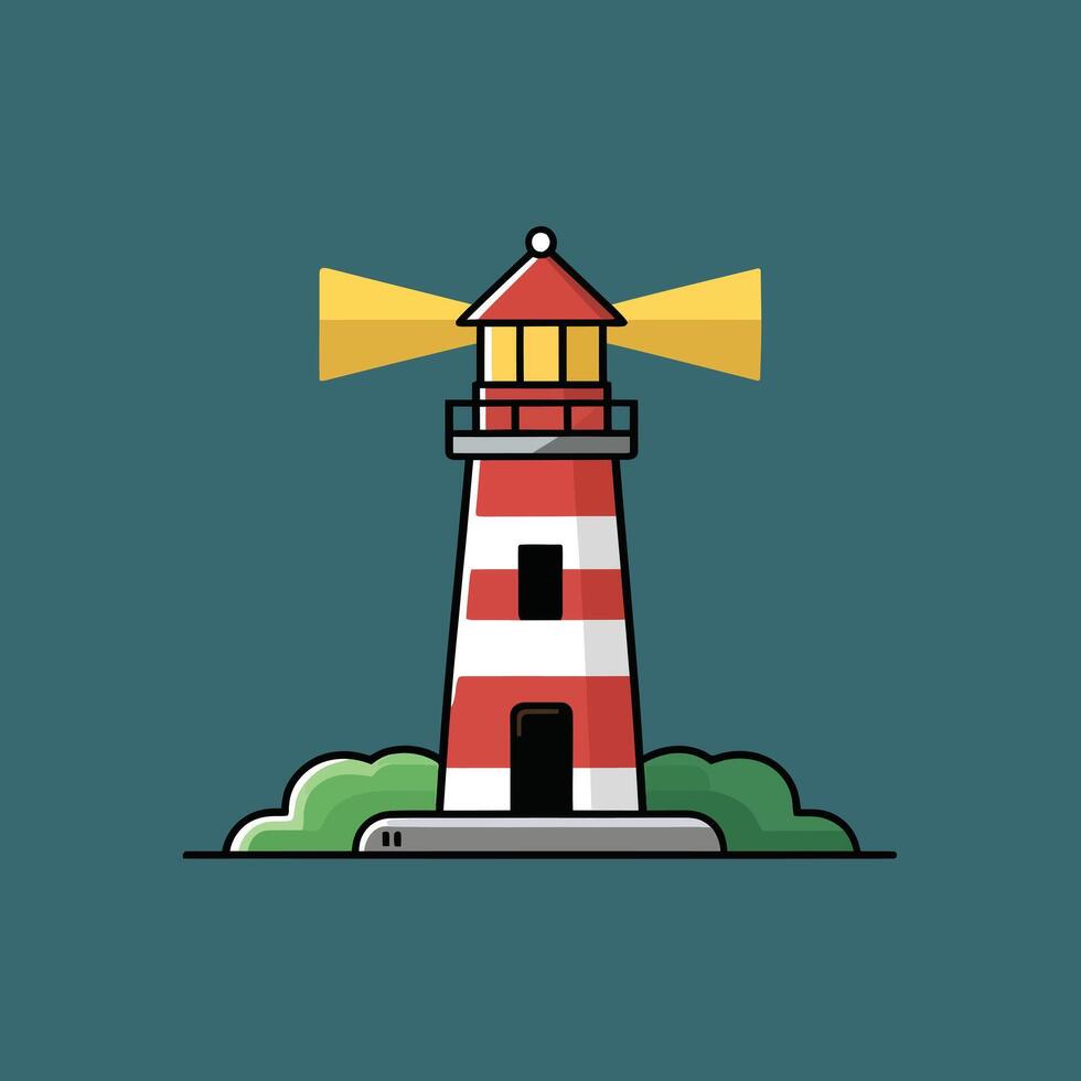 Stylish Flat Illustration of a Lighthouse, Drawing Isolated Against a Blue Background vector