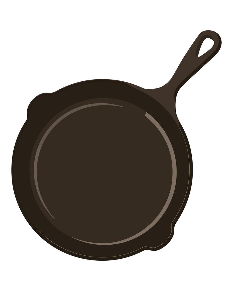 Sleek Cast Iron Skillet Illustration, A Minimalist Flat Design on a White Canvas vector