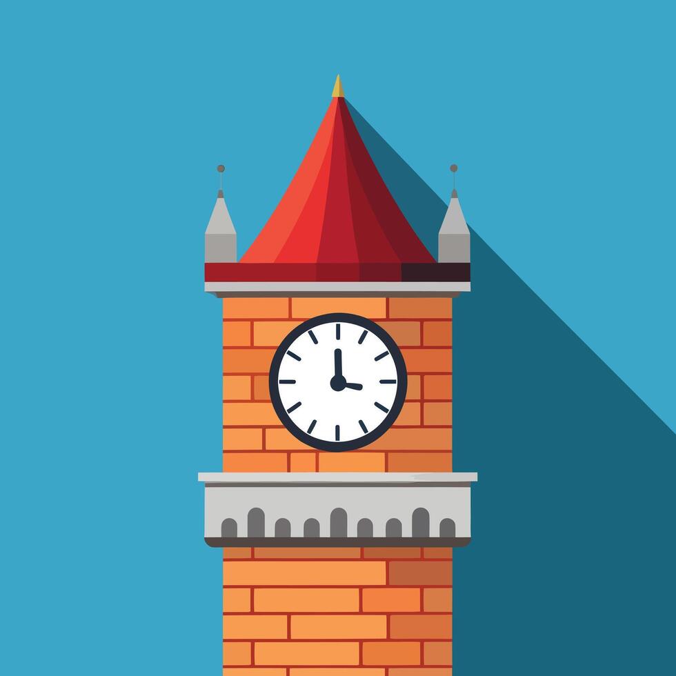 Elegant Flat Illustration of a Clock Tower, Modern Architectural Design on Blue Background vector