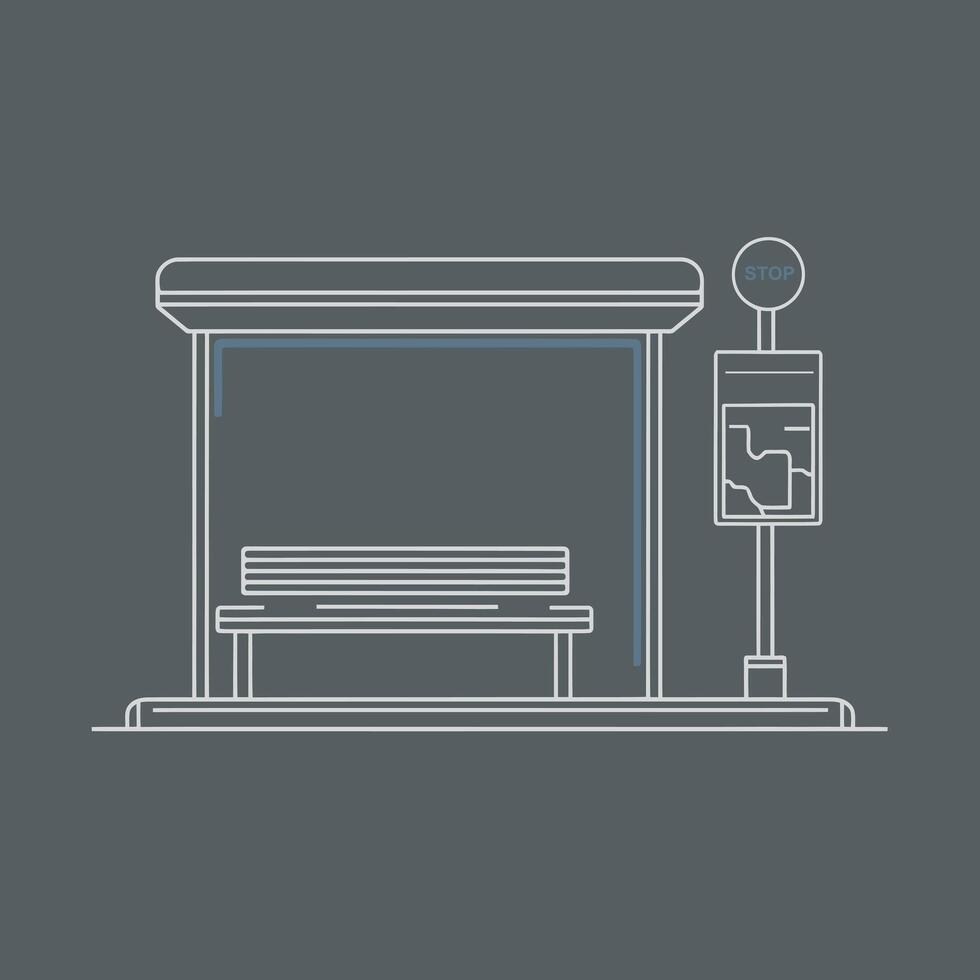 Elegant Minimal Bus Stop Illustration, White Outline Flat Design on Solid Color Background vector