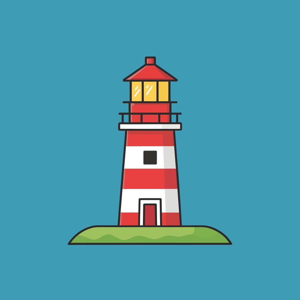Elegant Lighthouse Design, Flat Illustration Set Against a Blue Background vector
