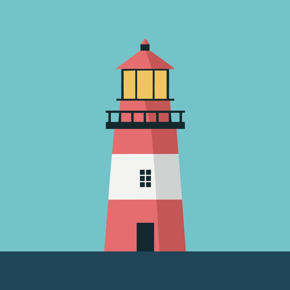 Contemporary Lighthouse Illustration, Flat Design Isolated on a Vibrant Blue Background vector