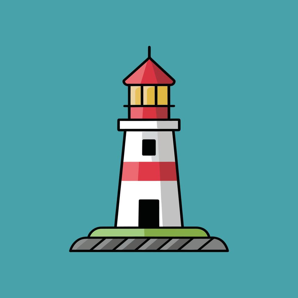 Modern Flat Illustration of a Lighthouse, Clean Drawing Isolated on a Blue Background vector