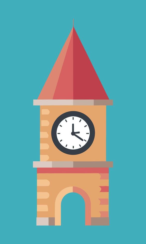Sleek Modern Clock Tower, Flat Illustration with Architectural Drawing on a Clean Blue Canvas vector