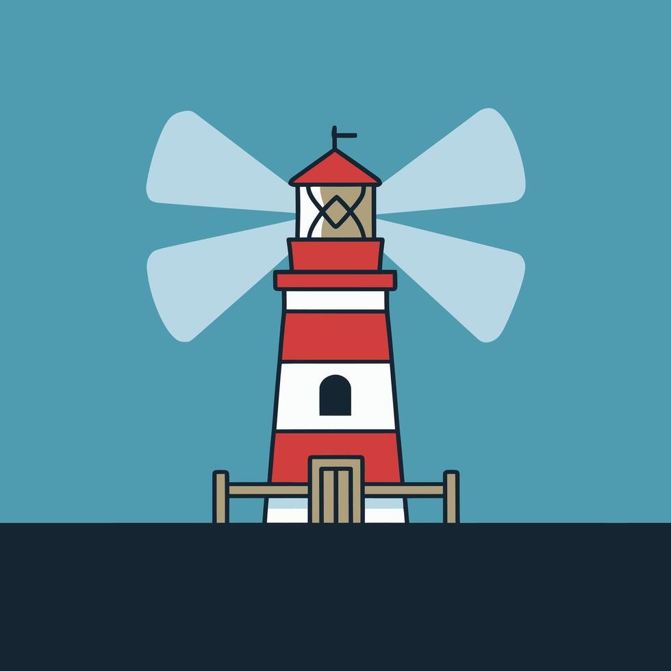 Sleek Flat Drawing of a Lighthouse, Minimalist Design Isolated on a Dark Blue Canvas vector