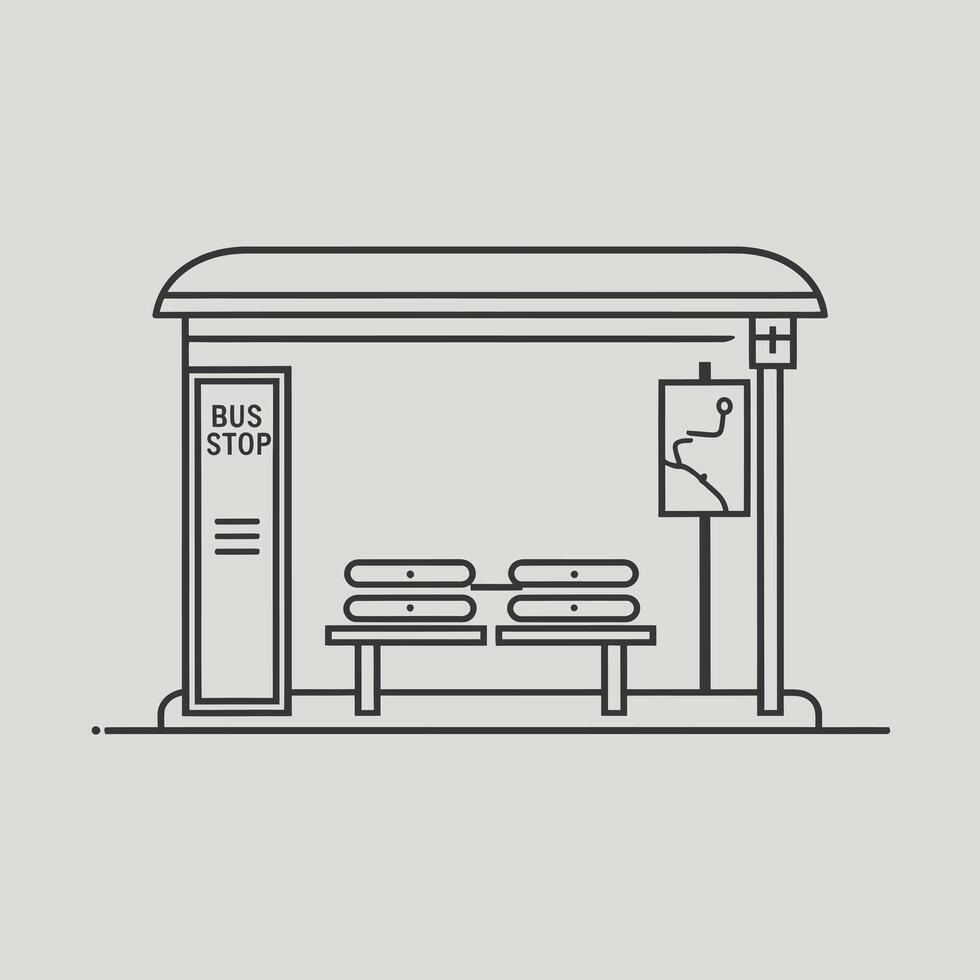Clean and Minimal Bus Stop Icon, Outline Illustration on a Solid Background vector