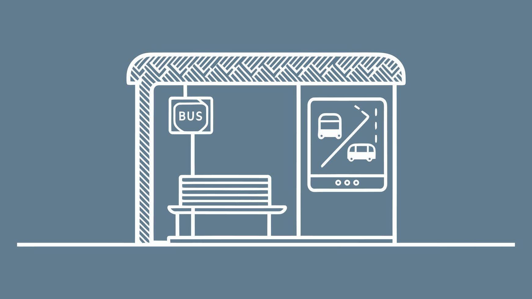 Minimalist White Outline Bus Stop Illustration, Flat Design on a Solid Background vector