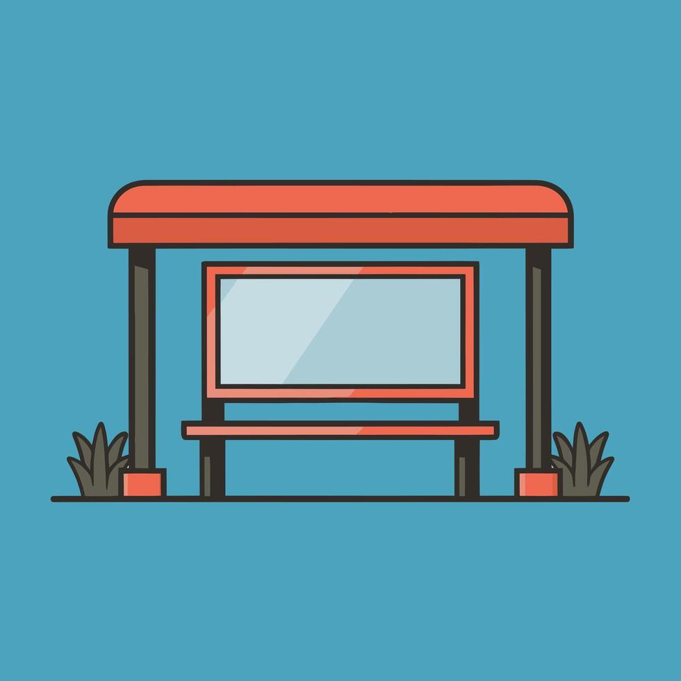 Minimalist Bus Stop Drawing, Flat Illustration Isolated on a Plain Background vector