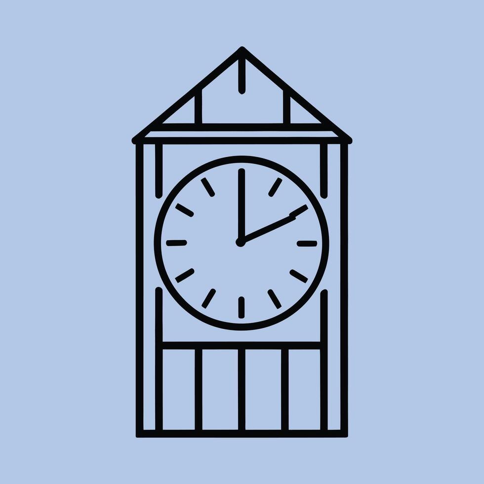 Simple and Stylish Clock Tower Outline, Flat Architectural Drawing on a Pure White Background vector