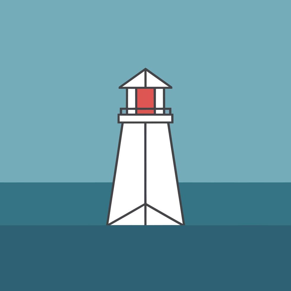 Simple and Stylish Flat Illustration of a Lighthouse Drawing on a Blue Background vector