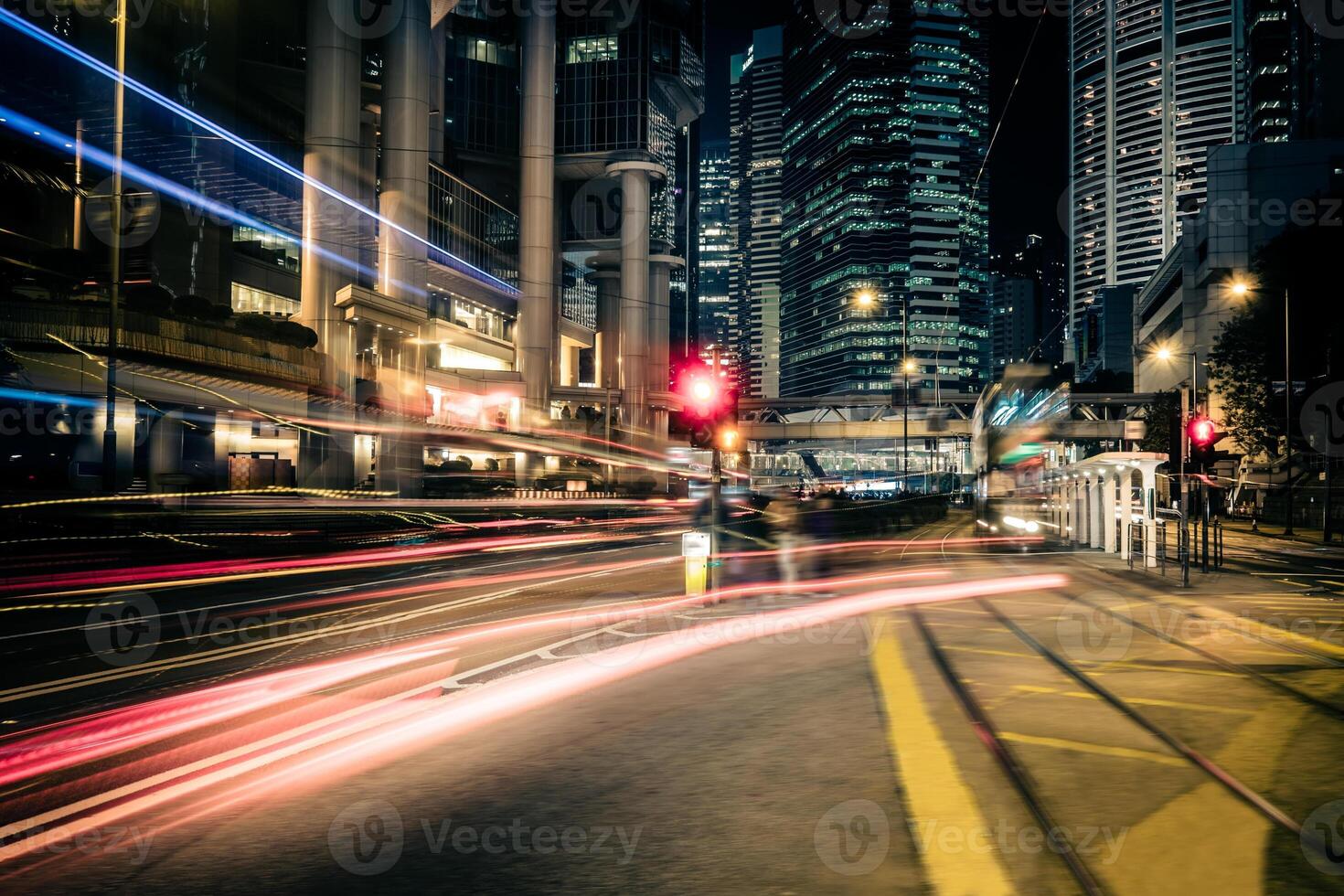 Futuristic night cityscape view. Hong Kong photo