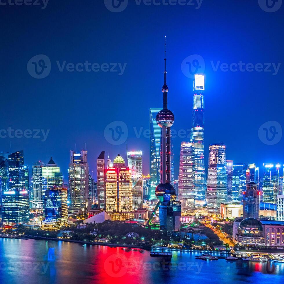 Shanghai Skyline at Night in China. photo