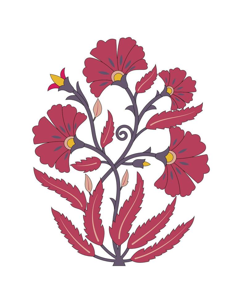 Indian flower motif design. Hand drawn flower and botanical plant illustration. vector