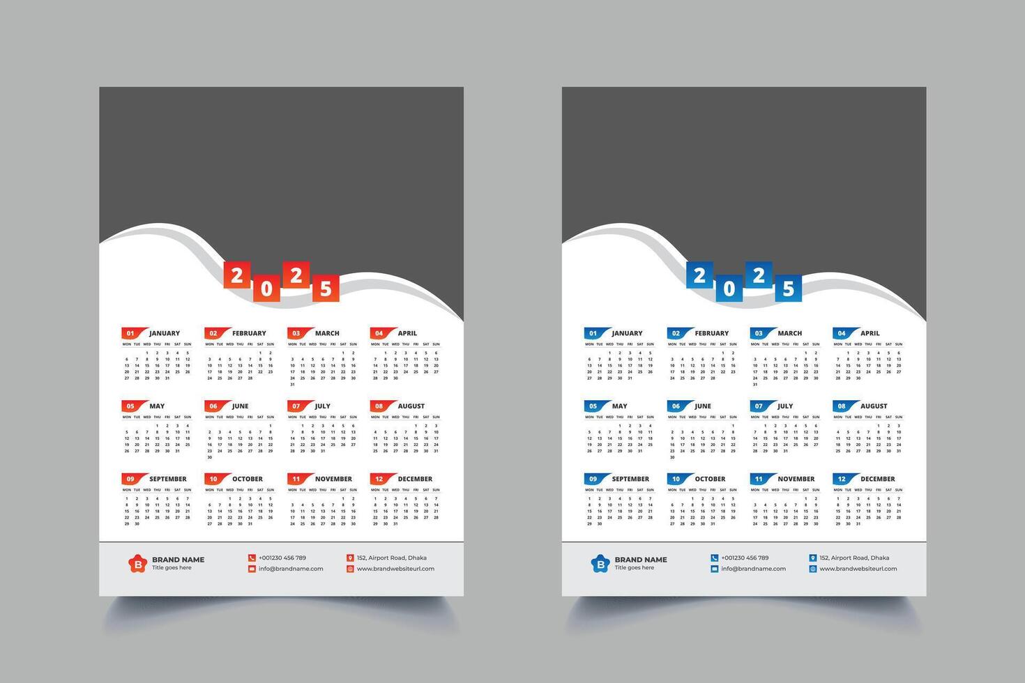 One Page Print Ready Modern wall calendar template design for 2025 vector