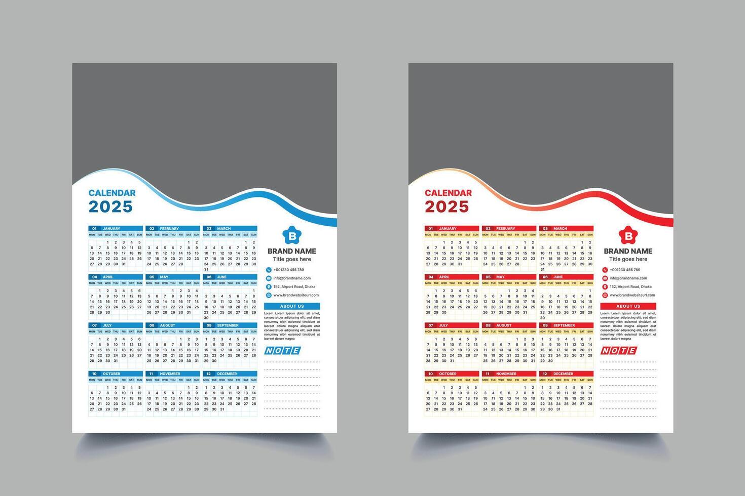 One Page Print Ready Modern wall calendar template design for 2025 vector