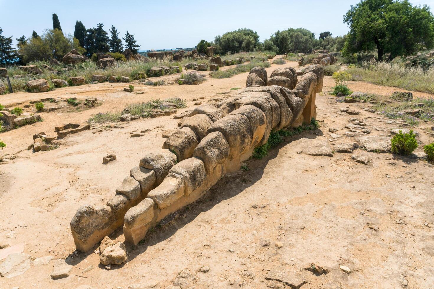 Agrigento, Italy-May 10, 2022-view of the Telamon inside the valley of the temples, an archaeological park near Agrigento during a sunny day photo