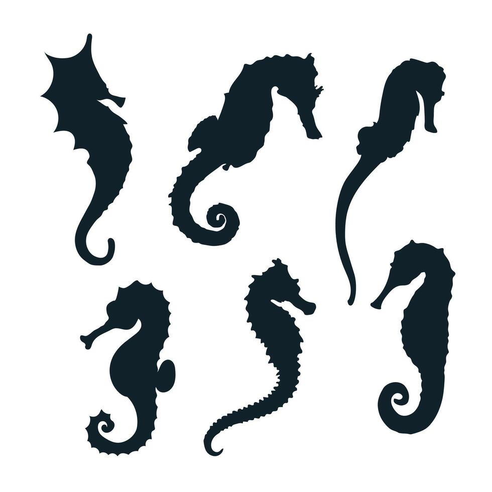Hand drawn seahorse silhouette set vector