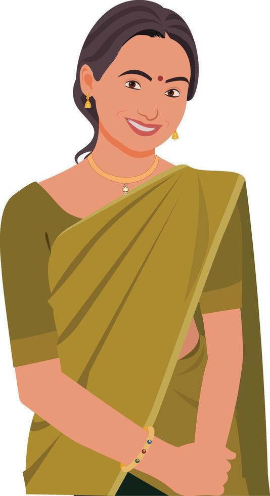 Indian Girl In traditional outfit Langa Davani, Hand drawn in thin line style vector