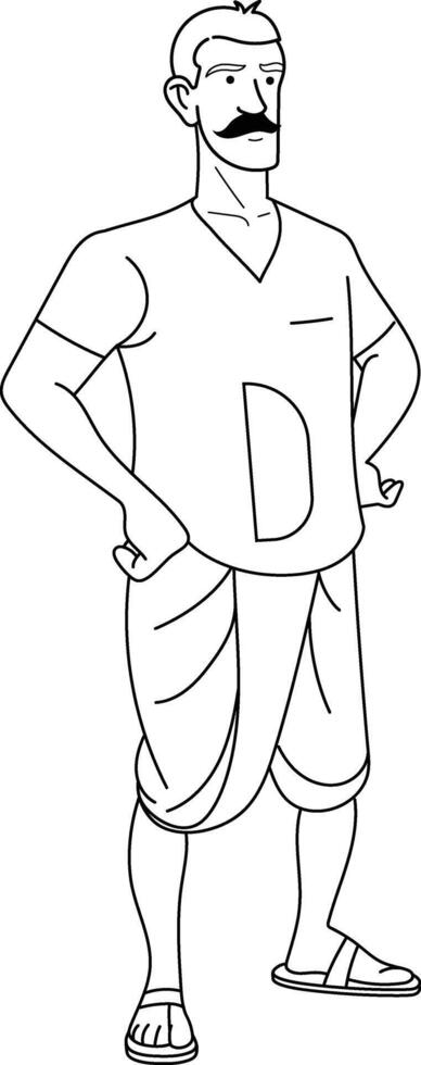 Indian village man hand drawn in thin line style vector