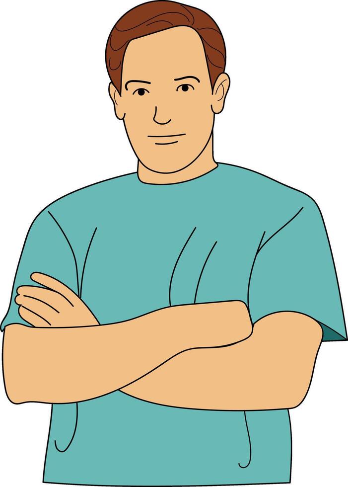 Middle Aged Man, Male Character pose, hand drawn in thin line style vector