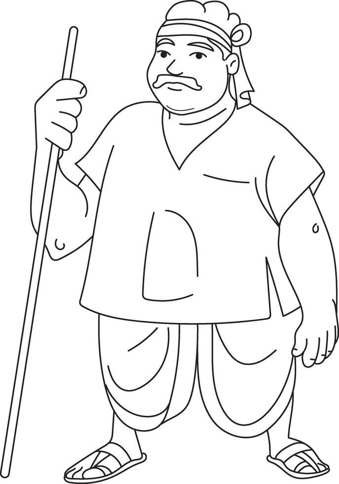 Indian Village Man, hand drawn in thin line style vector