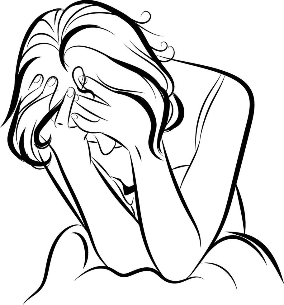 Depression woman, Tired and upset working at home vector