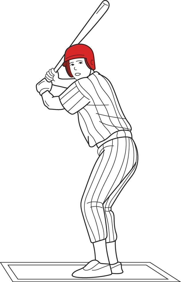 Baseball Player Hitting Ball, hand drawn in thin line style vector