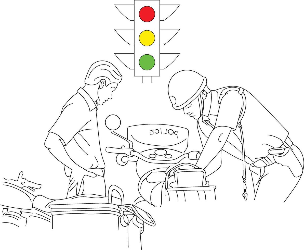 traffic police, hand drawn in thin line style vector
