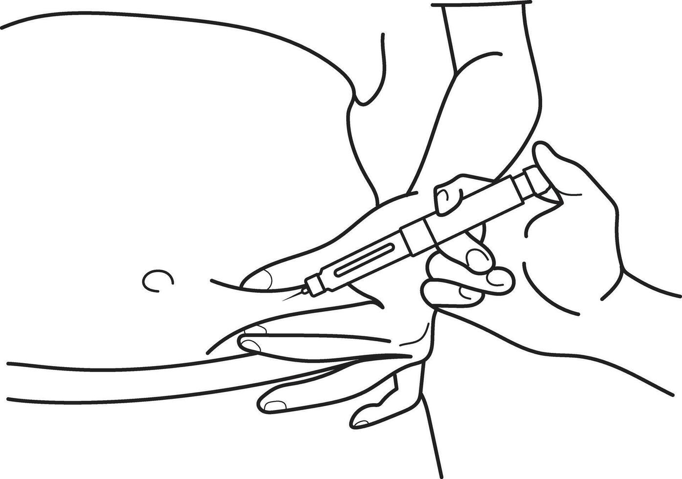 Woman Taking Fat Dissolving Injection, medical cosmetic procedures for skin. Hand drawn in thin line style vector