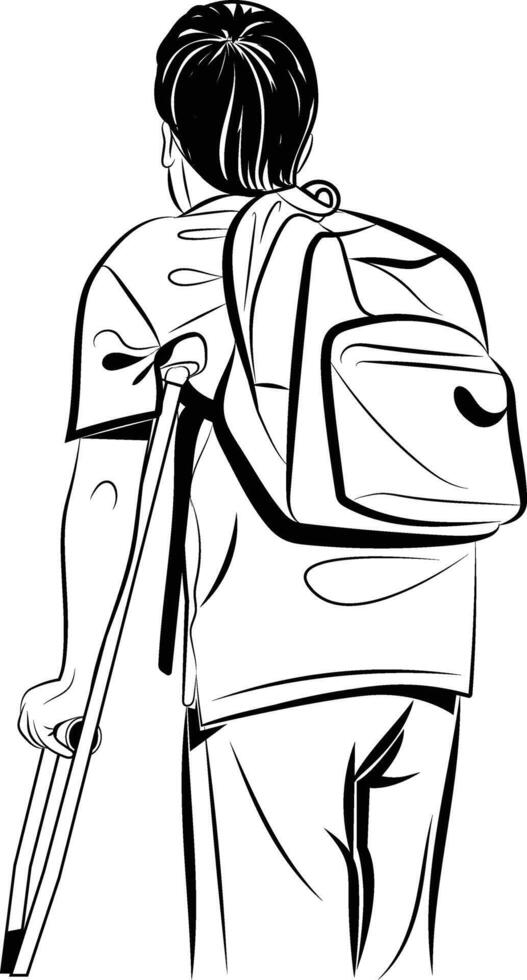Man with crutches. Having leg injury vector