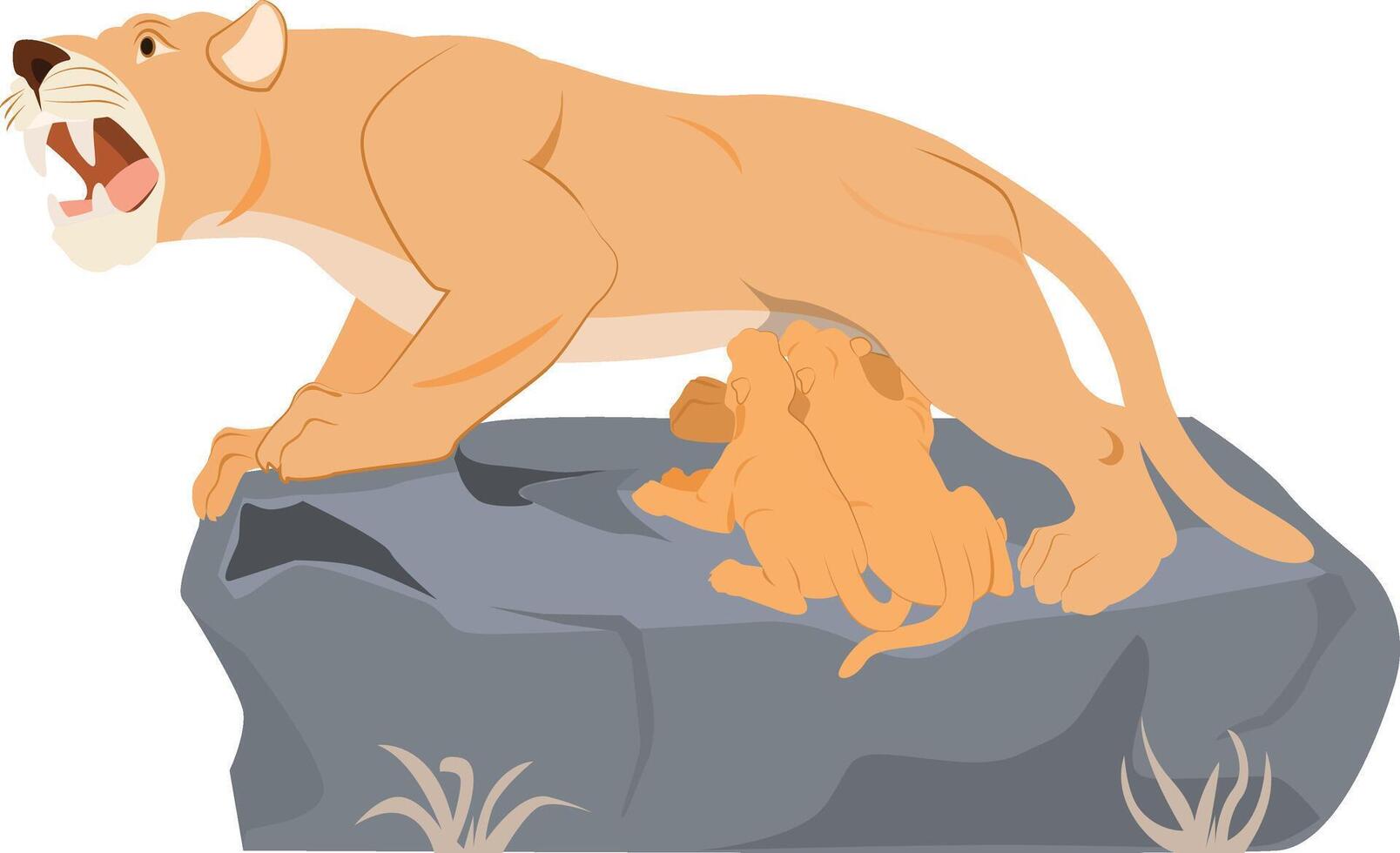 Lion cubs drinking milk from the lioness, Cute lionesses and cubs, wild animals, jungle predators of feline family vector