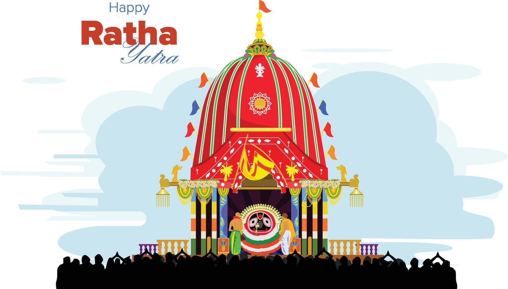 Puri Ratha Yatra, Lord Jagannath, Balabhadra and Subhadra on annual Rathayatra in Odisha festival background vector