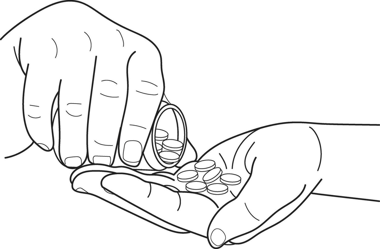 Medicines tablets in hand, medical concept, Hand drawn in thin line style vector