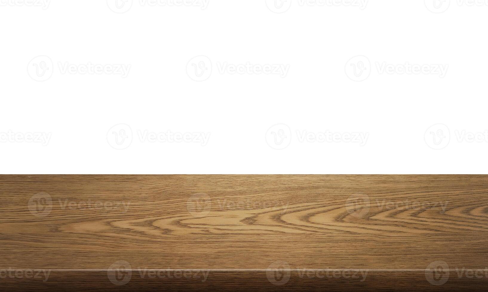 empty wooden table front view isolated on white background. photo