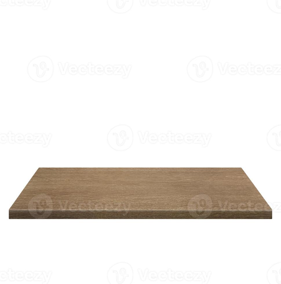 Empty wooden table front view isolated on white background. photo
