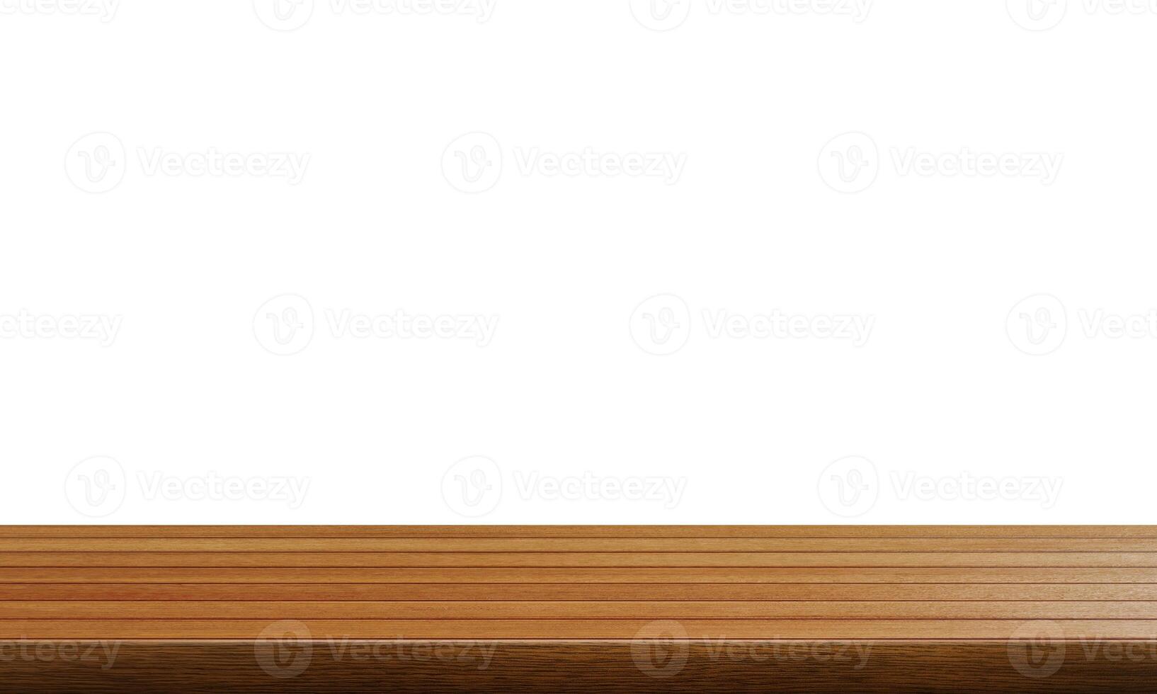 empty wooden table front view isolated on white background. photo