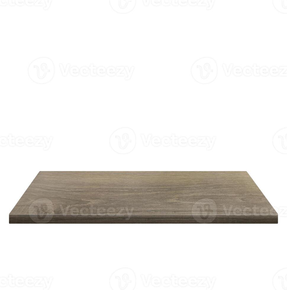Empty wooden table front view isolated on white background. photo